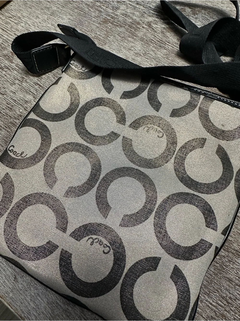 Coach Khaki and Black Signature Crossbody Bag